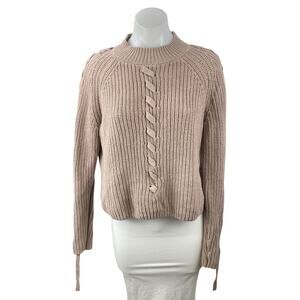 H&M Divided Women's Beige Cable Knit Mock Neck Long Sleeve Crop Sweater Top Sz M